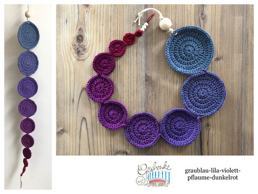 gehäkelte Muttermund-Schablonen - graublau, lila, violett, pflaume, dunkelrot