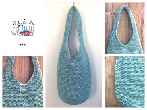 gehäkelte Beutel-Tasche in der Farbe mint - gefütterter Schulterbeutel - Häkeltasche