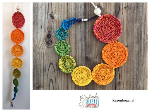 gehäkelte Muttermund-Schablonen - Regenbogen 5 kräftige Farben