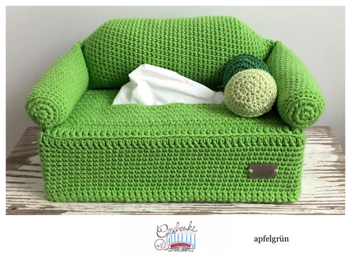 gehäkeltes Taschentuch-Sofa in der Farbe apfelgrün