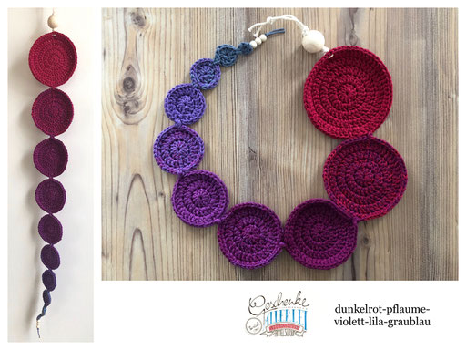 gehäkelte Muttermund-Schablonen - dunkelrot, pflaume, violett, lila, graublau
