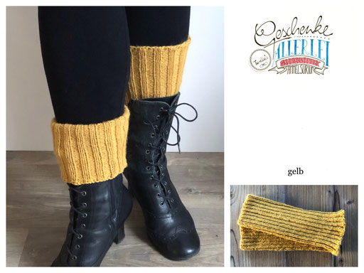 kurze handgestrickte gerippte Stulpen in gelb