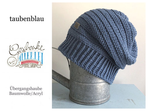 gehäkelter leichter Beanie in der Farbe taubenblau - Häkel-Mütze - Haube - Häkelbeanie