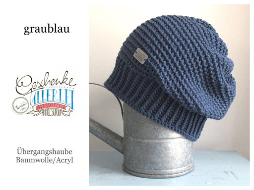 gehäkelter leichter Beanie in der Farbe graublau - Häkel-Mütze - Haube - Häkelbeanie