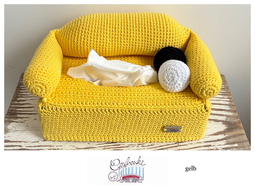 gehäkeltes Taschentuch-Sofa in der Farbe gelb