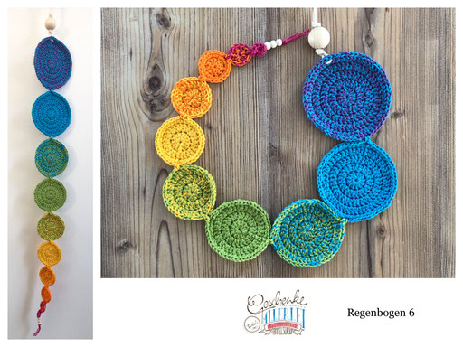 gehäkelte Muttermund-Schablonen - Regenbogen 6 kräftige Farben