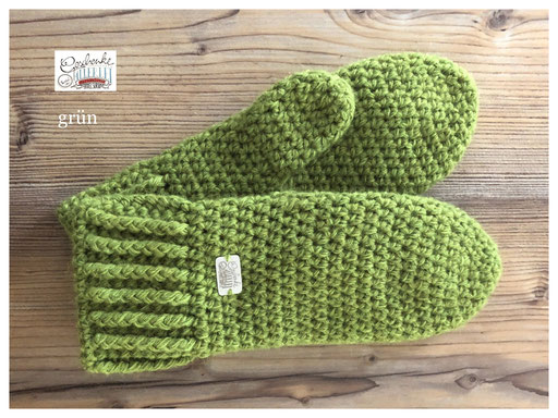 gehäkelte Fäustlinge in grün - Fausthandschuhe - Woll-Handschuhe