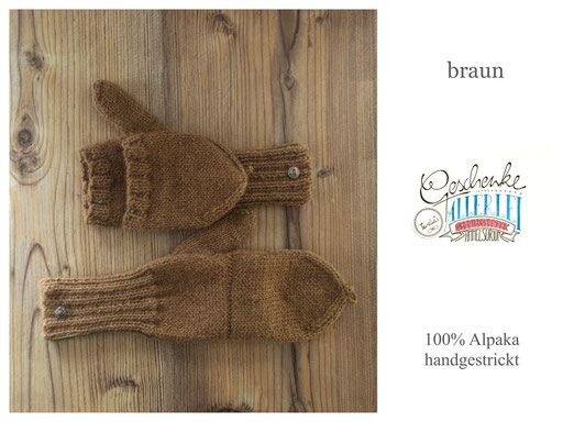 handgestrickte Fäustlinge mit Kappe in braun - Fausthandschuhe - Alpaka-Handschuhe