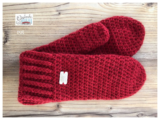 gehäkelte Fäustlinge in rot - Fausthandschuhe - Woll-Handschuhe
