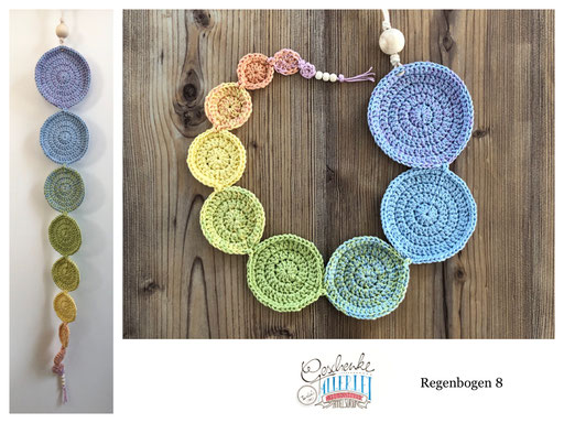 gehäkelte Muttermund-Schablonen - Regenbogen 8 Pastell-Farben