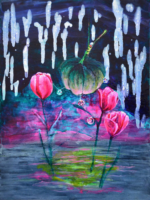 "FALLING STARS", Öl auf Leinwand, 40 x 30 cm, 2018