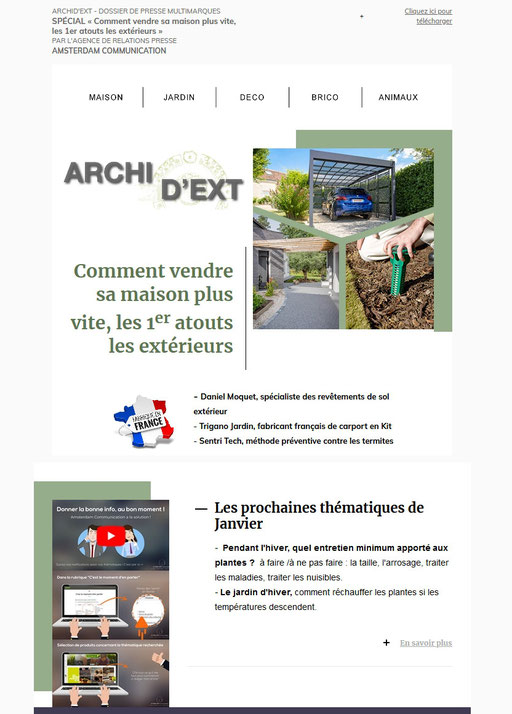 Dossier de presse Spécial "Comment vendre sa maison plus vite, les 1er atouts les extérieurs" 