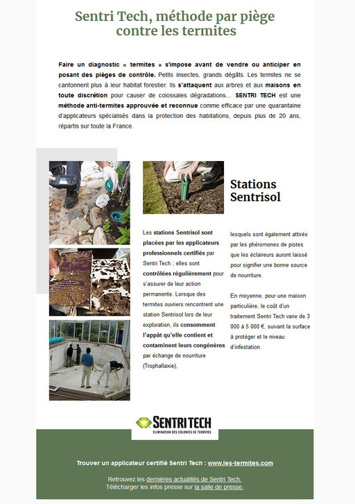 Dossier de presse Spécial "Comment vendre sa maison plus vite, les 1er atouts les extérieurs" - Sentri tech, méthode anti-termite