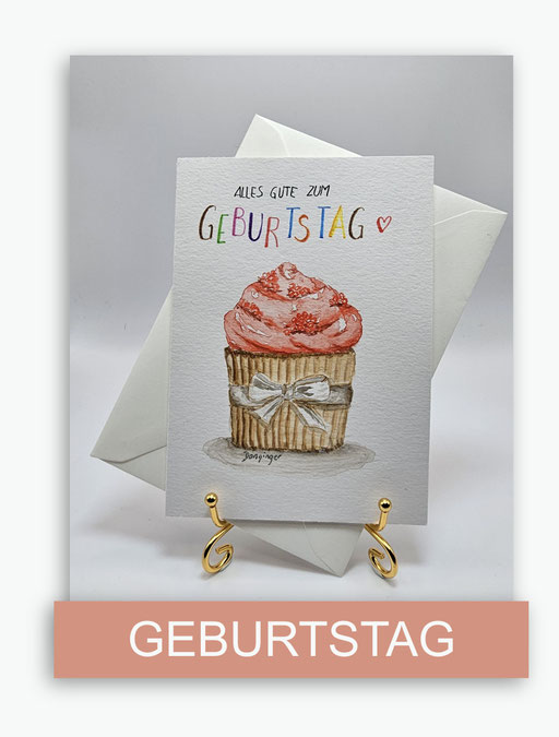 Grußkarten Geburtstag gemalt mit original Aquarellbild