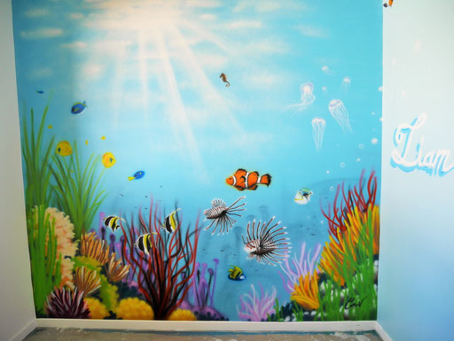 fresque intérieure représentant un fond marin à Arrelles, Coron Thibaud