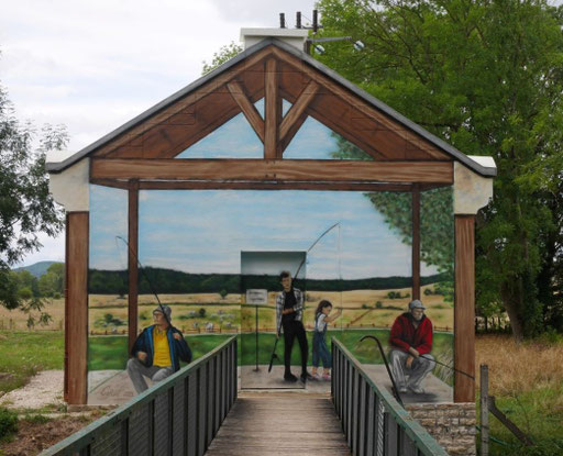 photo d'une peinture en trompe l'œil  sur station de traitement des eaux , fresque murale, par Coron Thibaud, Is-sur-Tille