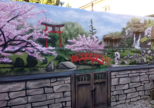 peinture murale extérieure (jardin japonais), fresque à Dijon par Coron Thibaud
