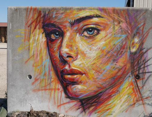  street art représentant un portrait coloré par Coron Thibaud à Pothières