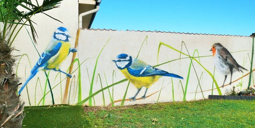 fresque murale extérieur représentant des oiseaux à Châtillon-sur-Seine , coron Thibaud