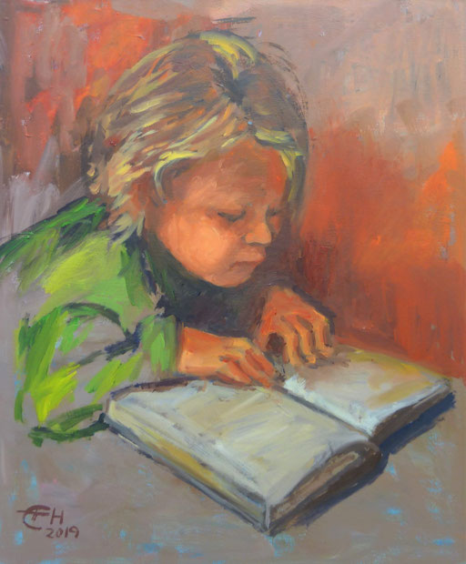 Young Reader, Öl_Lwd. 50x60cm