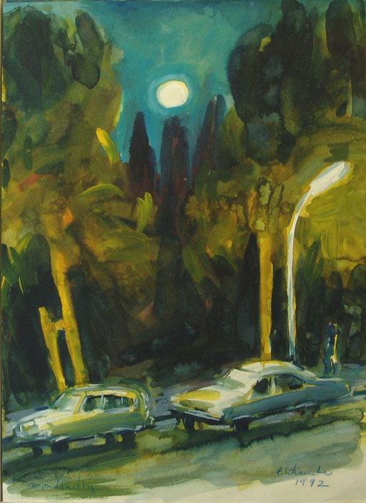 Peter Schunter  Mondsüchtig  Aquarell, signiert, 1992