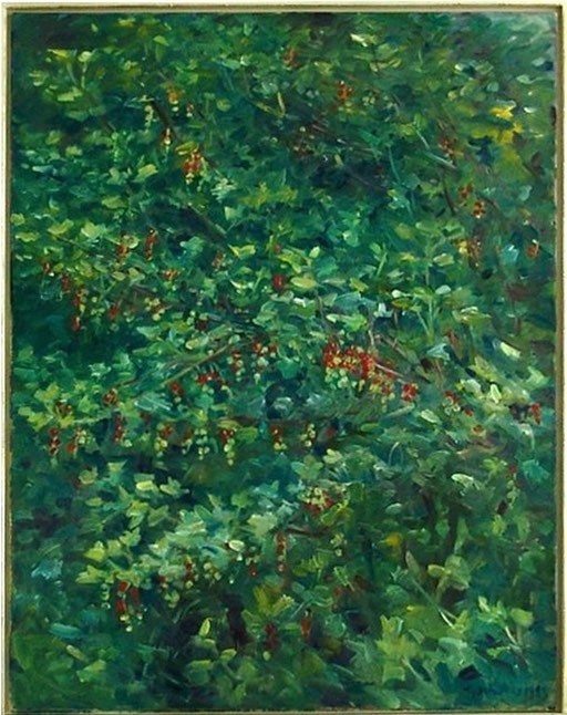 Peter Schunter Johannisbeerstrauch Öl/Nessel signiert, 1988