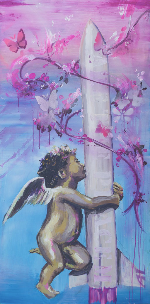 'Rocketeer', Acryl auf Holz, 60 x 120, 2017