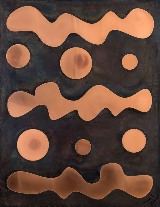Guarani - Collage métaux, laiton et cuivre 123 cm x 95 cm