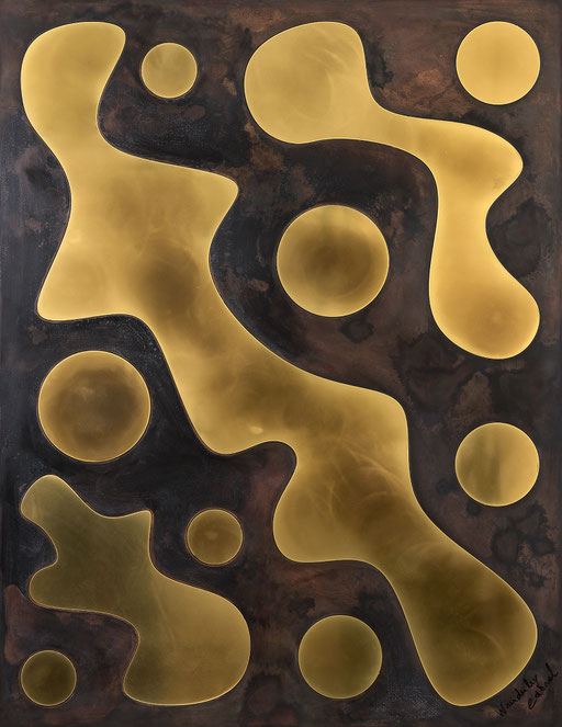 Guajajana - Collage métaux, laiton et cuivre 123 cm x 95 cm