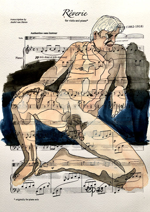 "Rêverie", August 2023 (aquarel on paper sheet music, 21x29,7cm)
