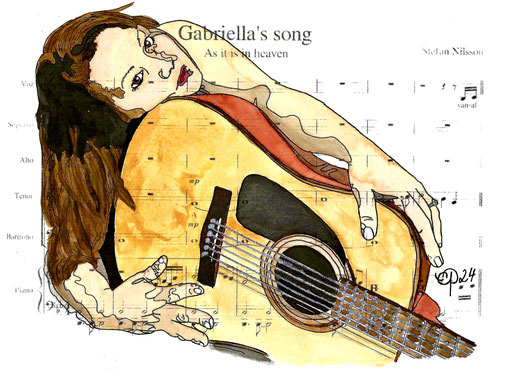 "Gabriella's song" April 19, 2024 (Aquarel on paper, sheet music, 21x29,7)