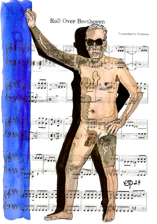 "Roll Over Beethoven" March 7, 2024 (Aquarel on paper, sheet music, 21x29,7)