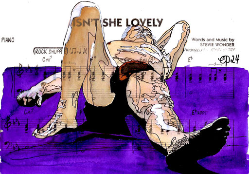 "Isn't she lovely" February 14, 2024 (aquarel on paper, sheet music, 21x29,7)