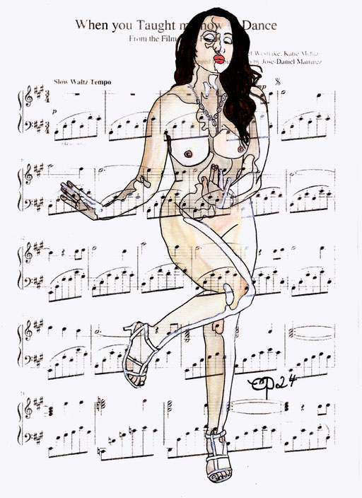 "When you thought me how to dance", April 16, 2024 (Aquarel on paper, sheet music, 21x29,7)