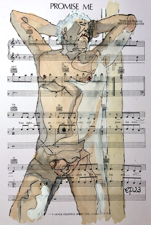 JB4 (aquarel on sheetmusic, 21,9x29cm, March 2023)