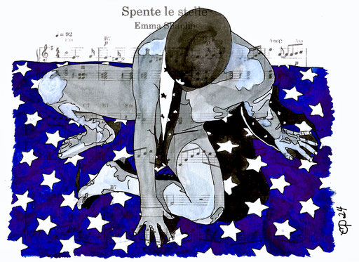 "Spente le Stelle" April 24, 2024 (Aquarel on paper, sheet music, 21x29,7)