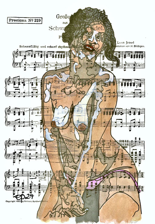 "Schwarzwaldmädel" 2024 January 14 (aquarel on paper, sheet music, 21x29,7)