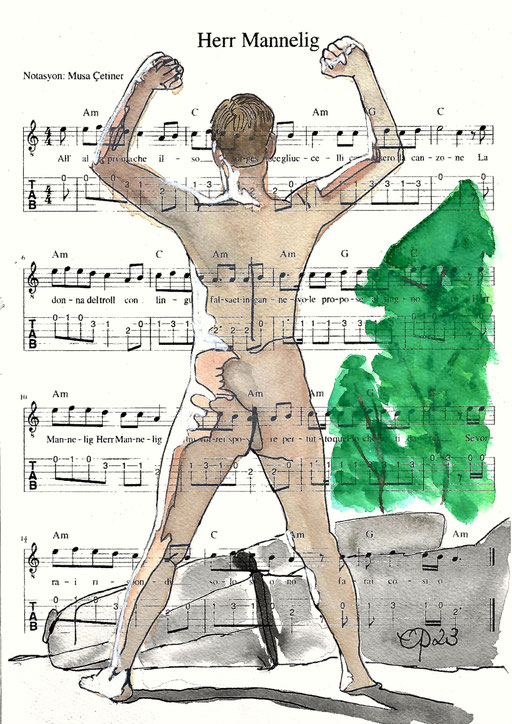 "Herr Mannelig", August 26, 2023 @tom.persson1970 (aquarel on paper, sheet music, 21x29,7)