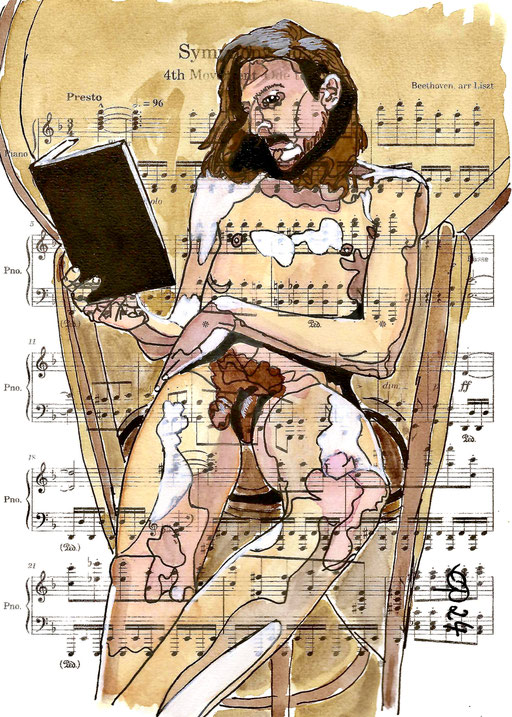 "Beethoven 9th Symfonie", February 8, 2024 (aquarel and inky on paper, sheet music, 21x29,7)
