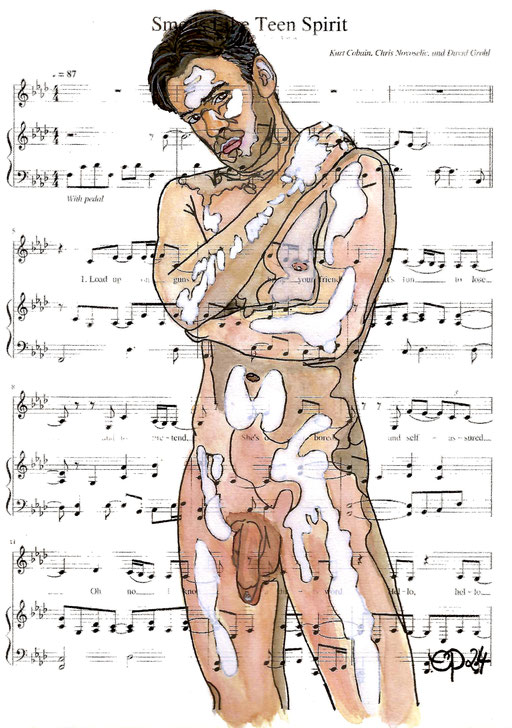 "Smells Like Teen Spirit" January 28, 2014 (aquarel on paper, sheet music, 21x29,7)