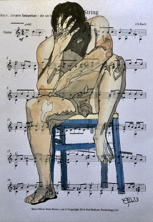 "Air" , August 2023 (aquarel on paper sheet music, 21x29,8)