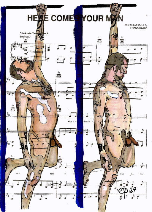"Here come's your man", April 04, 2024 (Aquarel on paper, sheet music, 21x29,7)