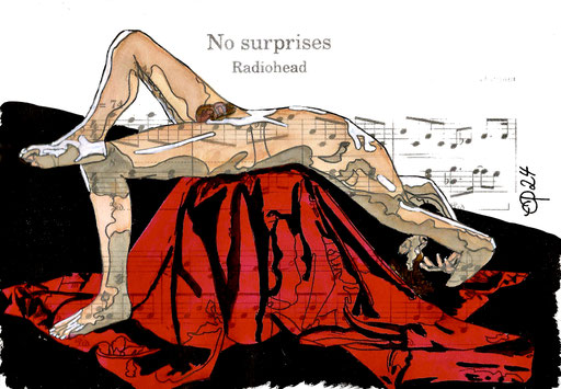 "No Surprise" February 26, 2024 (aquarel on paper, sheet music, 21x29,7)