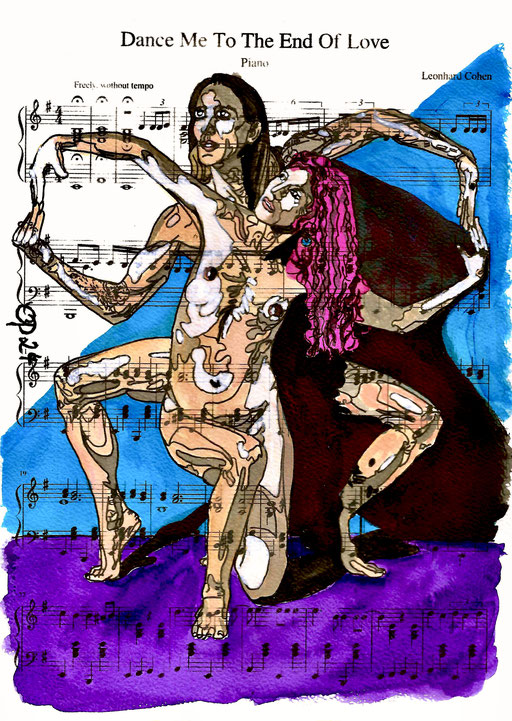 "Dance me to the end of love" January 22, 2024 (aquarel on paper sheet music, 21x29,7)