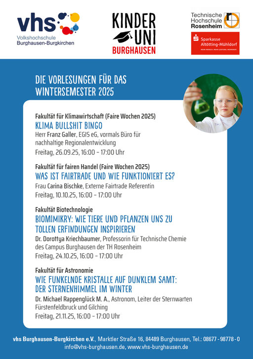 Flyer KinderUni Burghausen, Rückseite, Juni 2025