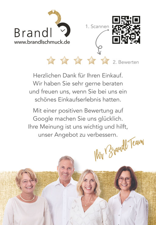 Flyer Google Bewertung, für Schmuck und Uhren Brandl, Abensberg, Oktober 2024