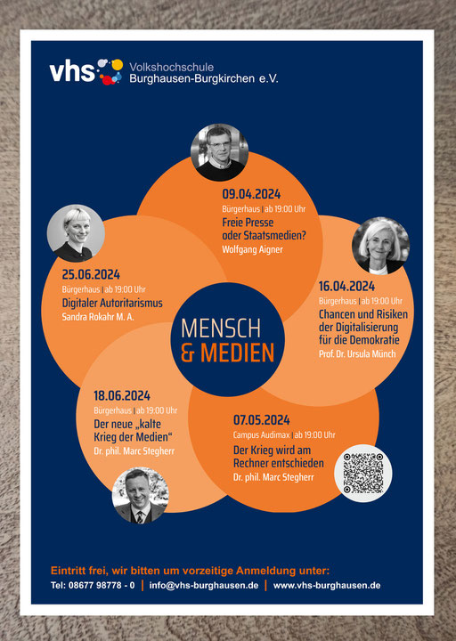Plakat Mensch und Medien, Vhs Burghausen, März 2024
