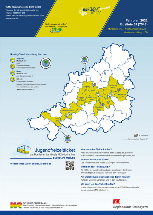Busfaltplan Buslinie 57, Landratsamt Mühldorf a. Inn, Dezember, 2021