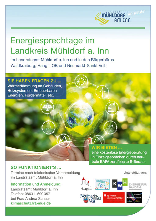 Plakate für die Energiesprechstunde, Landratsamt Mühldorf a. Inn, August 2019