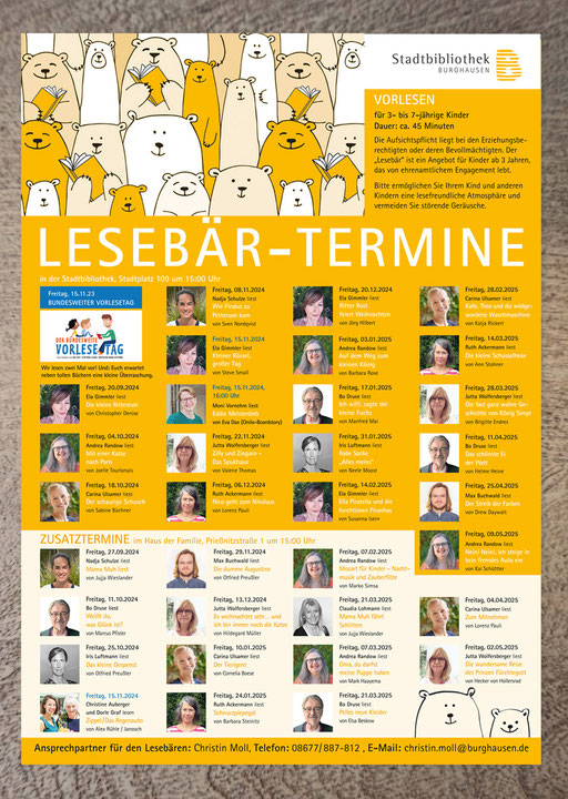 Plakat Lesebär, Stadtbibliothek Burghausen, September 2024